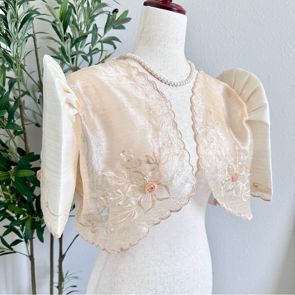 Last one ❣️ 2XL Natural Pina Organza Terno Sleeve Filipiniana Bolero 🖤